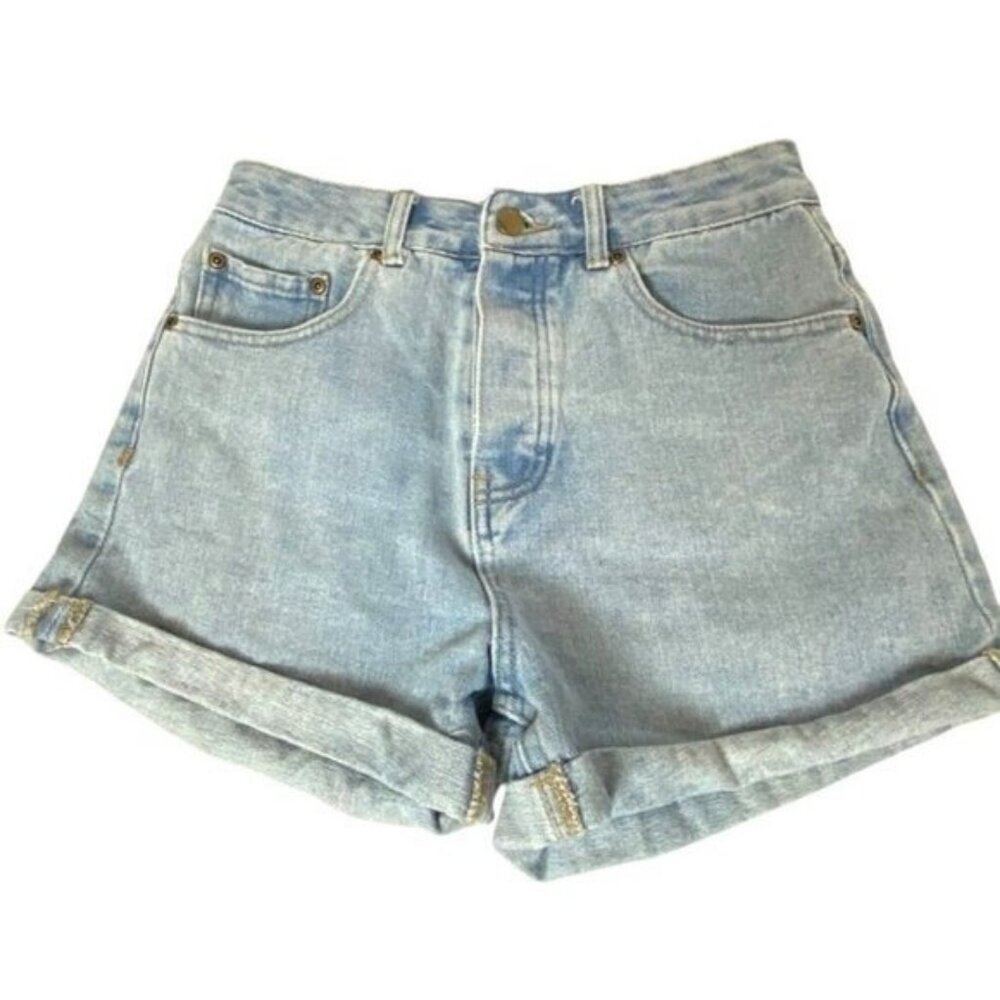 Forever 21 Womens Light Wash High-Rise Denim Shorts Sz 26 Cuffs & Button fly - Picture 1 of 6